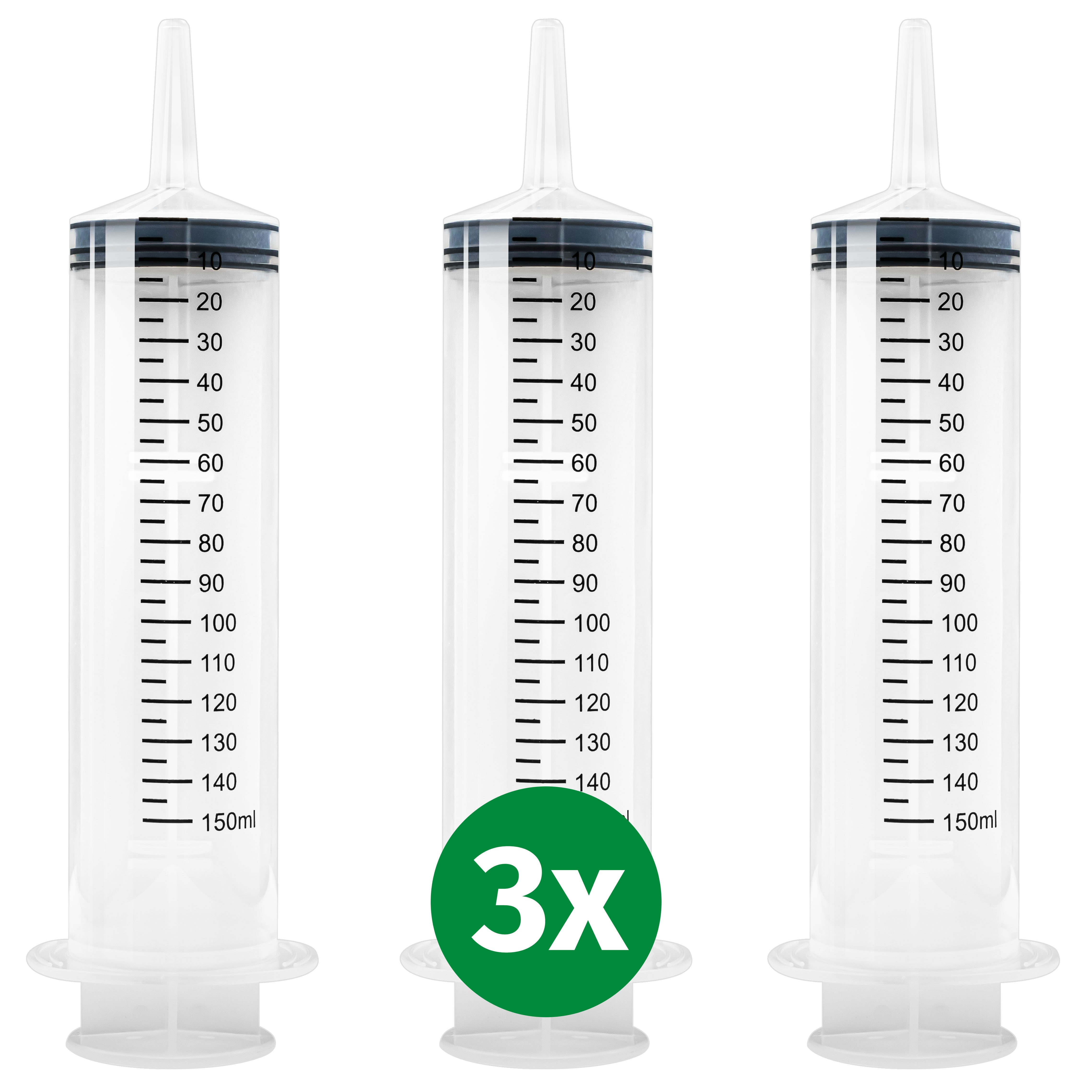 3 Stk Spritze 150 ml mit Katheteransatz und Luer Adapter. Wiederverwendbare Plastikspritze als Pipette, für Flüssigkeiten, Ölspritze, Dosierspritze aus Kunststoff für Garten, Industrie und Tiernahrung
