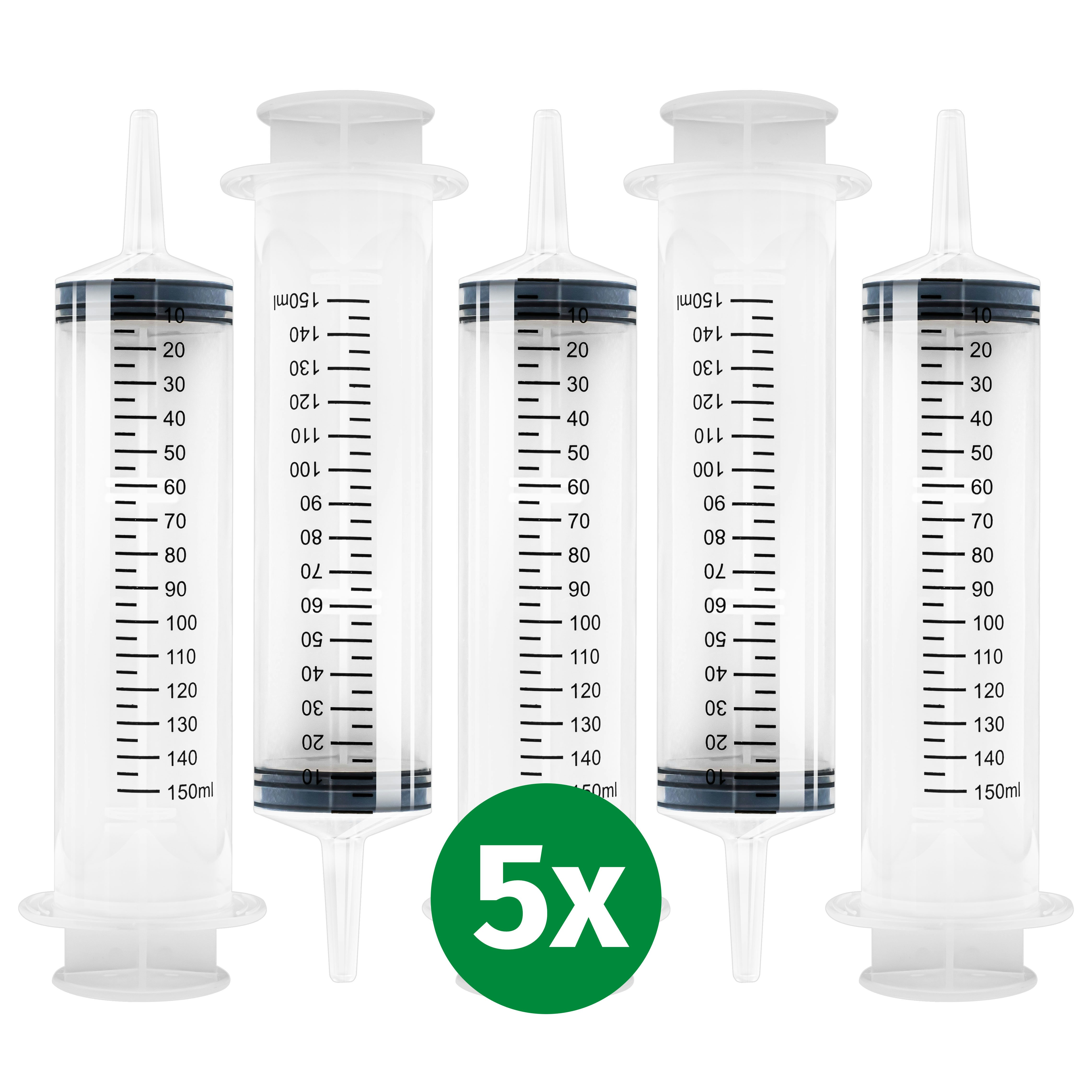 5 Stk Spritze 150 ml mit Katheteransatz und Luer Adapter. Wiederverwendbare Plastikspritze als Pipette, für Flüssigkeiten, Ölspritze, Dosierspritze aus Kunststoff für Garten, Industrie und Tiernahrung