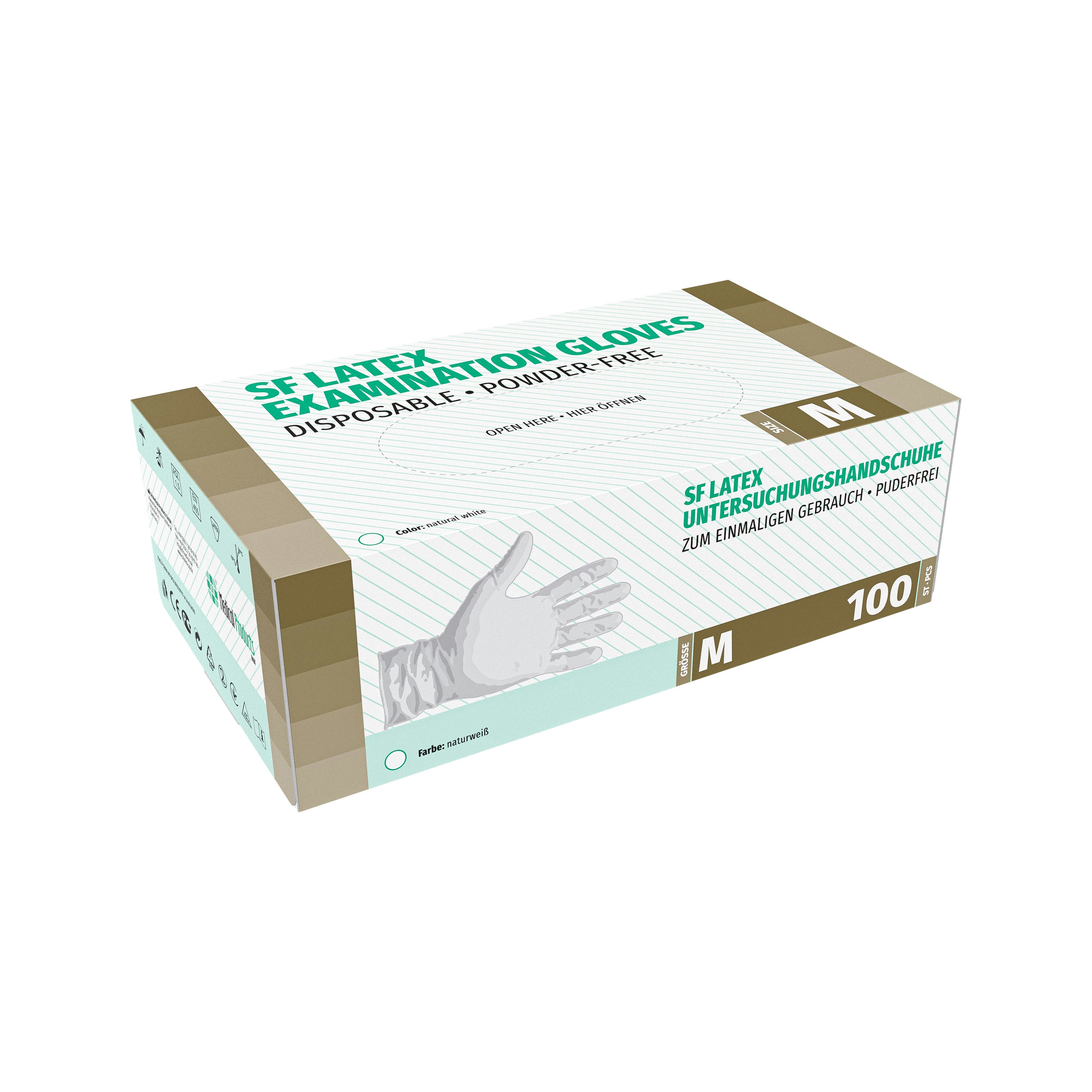 SF Latex Handschuhe, Puderfrei Größe M, Texturiert, Naturweiß, 100 Stück