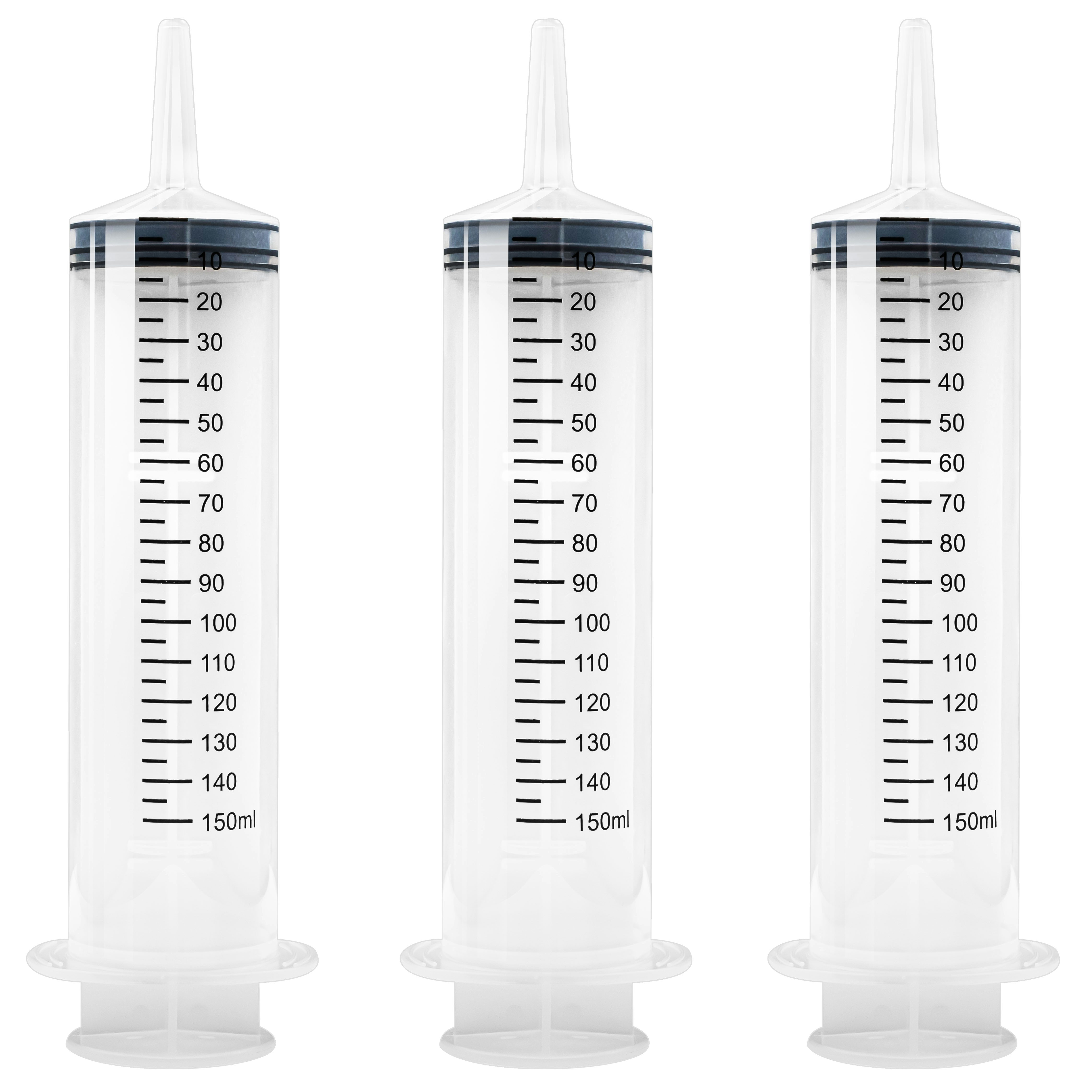 3 Stk Spritze 150 ml mit Katheteransatz und Luer Adapter. Wiederverwendbare Plastikspritze als Pipette, für Flüssigkeiten, Ölspritze, Dosierspritze aus Kunststoff für Garten, Industrie und Tiernahrung