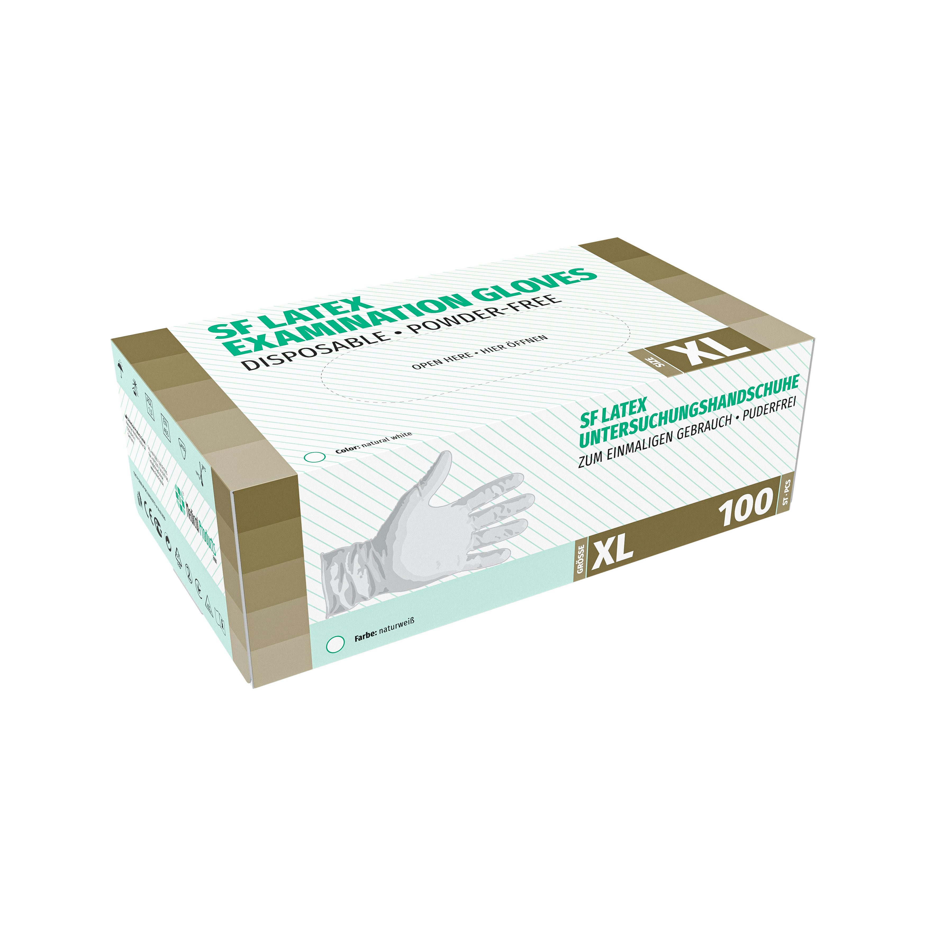 SF Latex Handschuhe, Puderfrei Größe XL, Texturiert, Naturweiß, 100 Stück