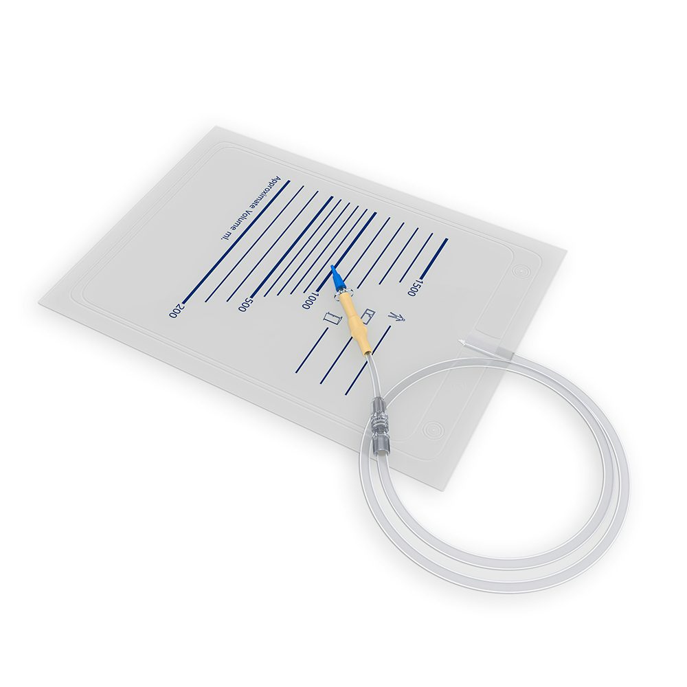 Sekretbeutel Universal, 1500 ml, 900 mm, LL pos, LL neg, Luer-Steck mit Polyisopren, mit Adapter