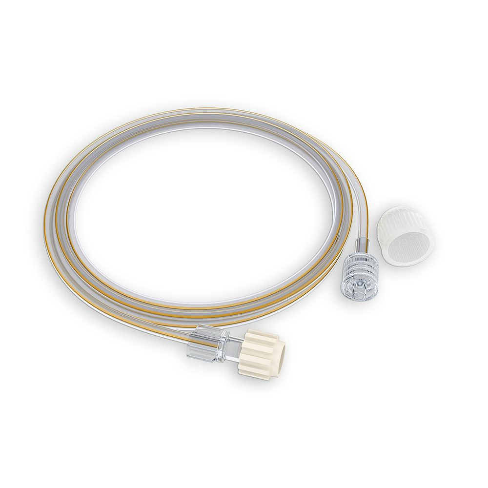 Bild 1 Druckschlauch, 1500 mm, LL pos, LL neg, gelber Streifen, transparent, dicke Wandstärke, bis 8