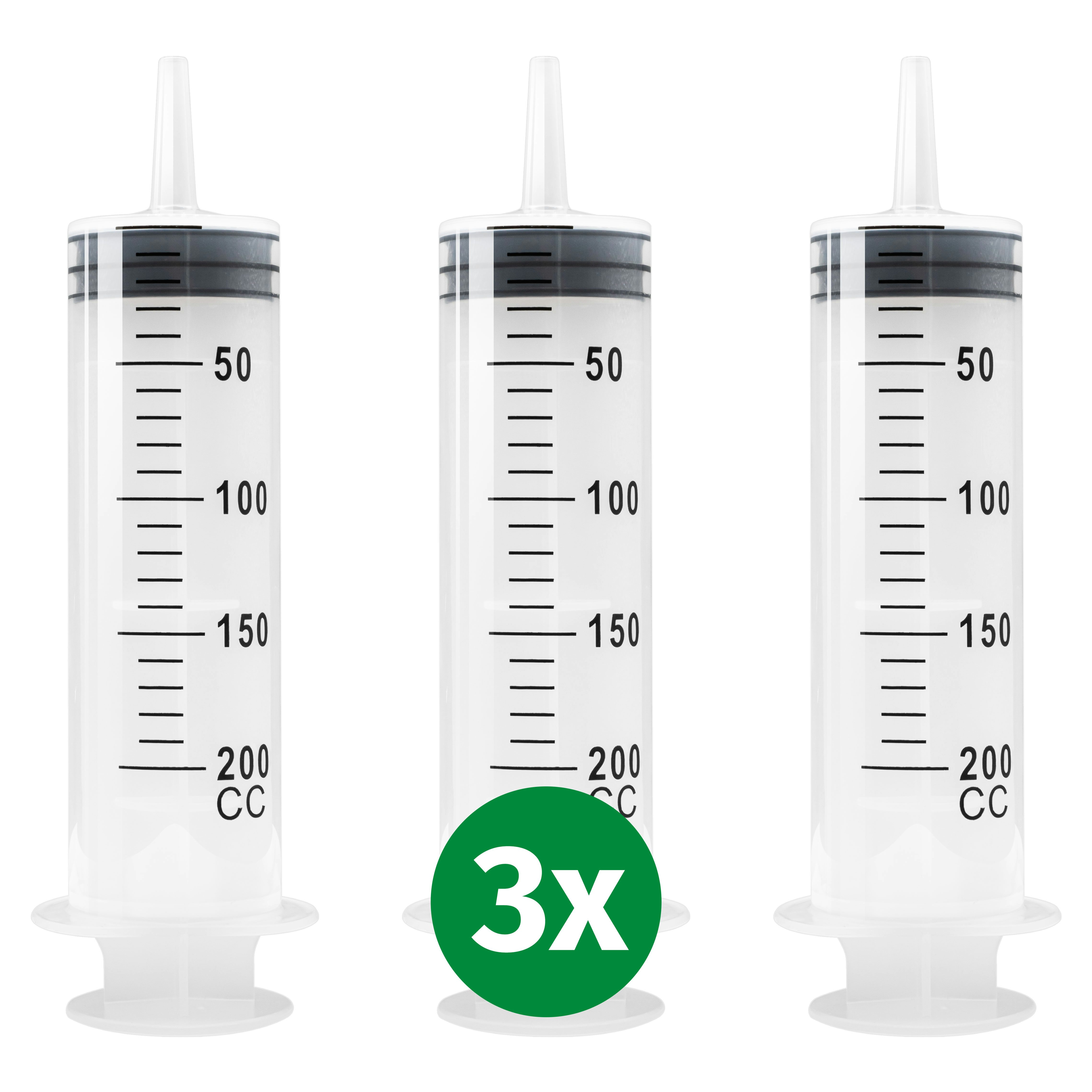 3 Stk Spritze 200 ml mit Katheteransatz und Luer Adapter. Wiederverwendbare Plastikspritze als Pipette, für Flüssigkeiten, Ölspritze, Dosierspritze aus Kunststoff für Garten, Industrie und Tiernahrung