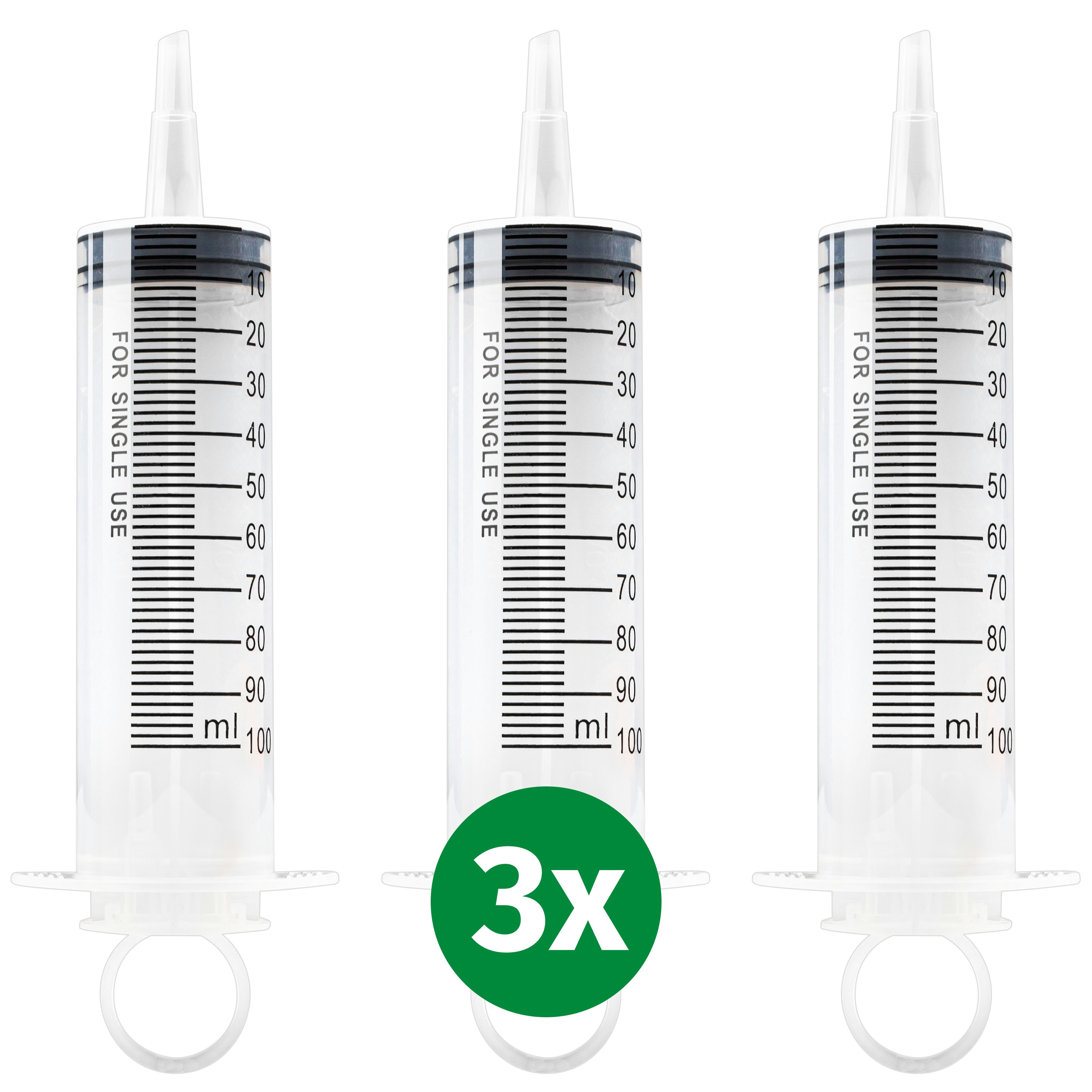 3 Stk Spritze 100 ml mit Katheteransatz und Luer Adapter. Wiederverwendbare Plastikspritze als Pipette, für Flüssigkeiten, Ölspritze, Dosierspritze aus Kunststoff für Garten, Industrie und Tiernahrung