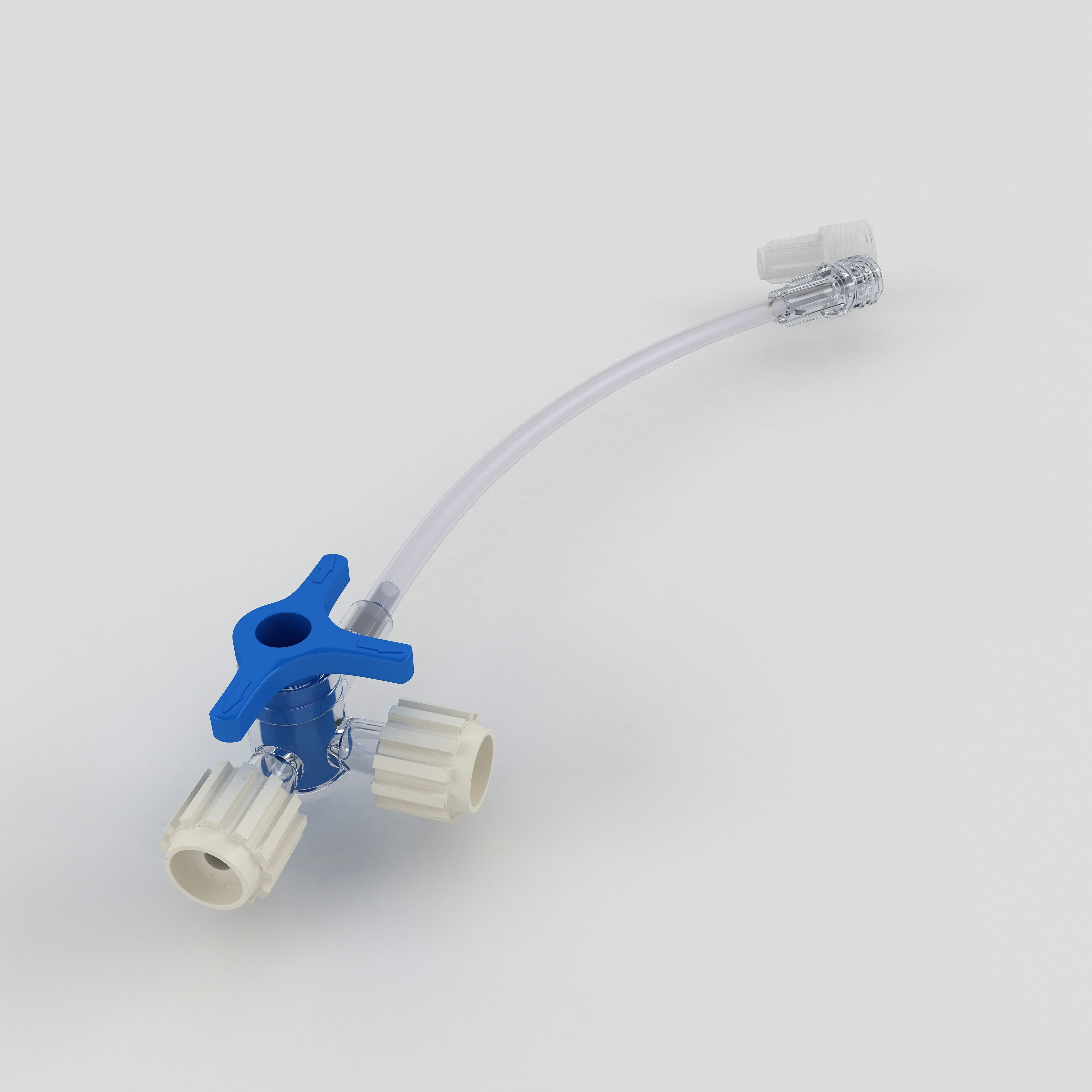 Dreiwegehahn mit Verlängerung, 100 mm, LL, blau