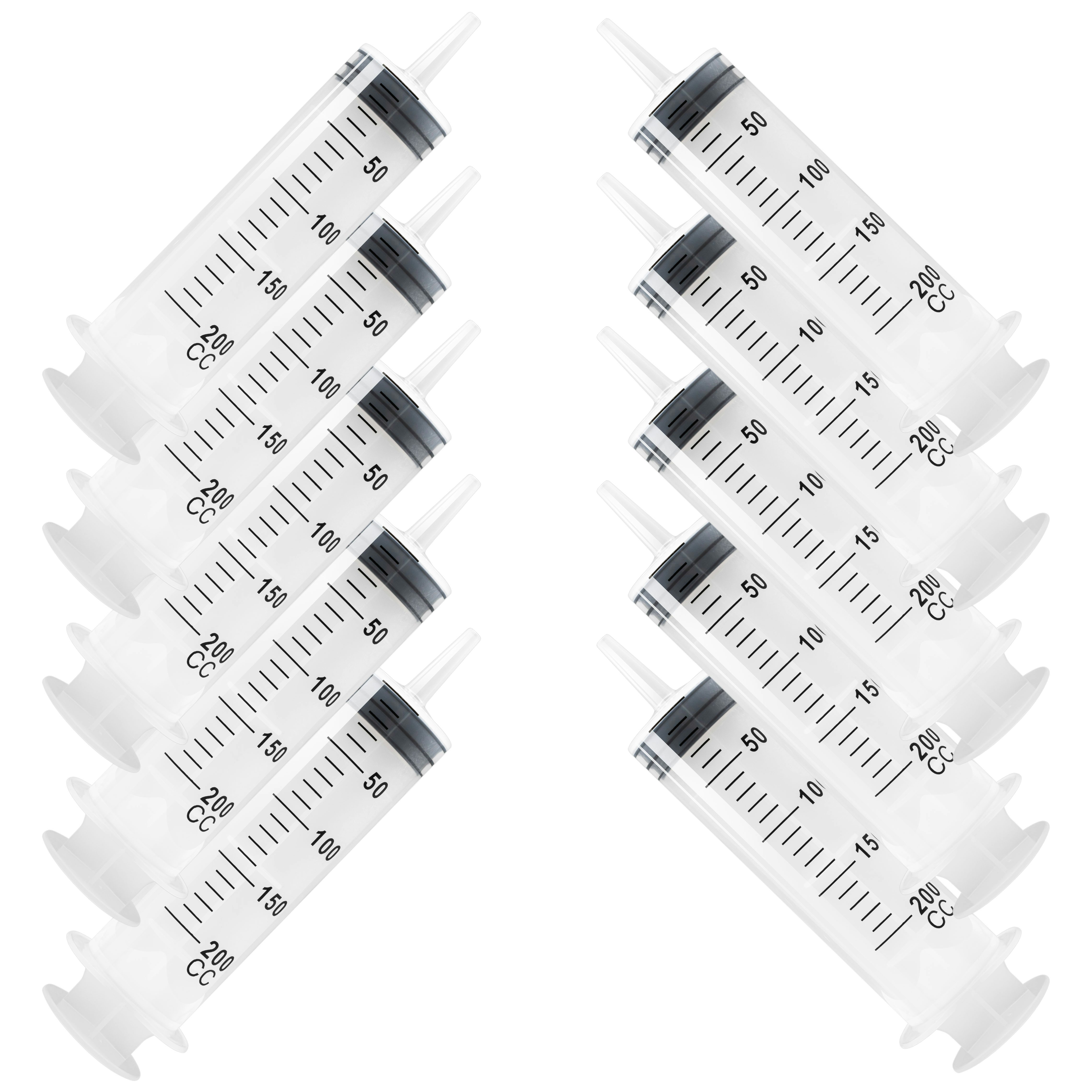 10 St Spritze 200 ml mit Katheteransatz und Luer Adapter. Wiederverwendbare Plastikspritze als Pipette, für Flüssigkeiten, Ölspritze, Dosierspritze aus Kunststoff für Garten, Industrie und Tiernahrung