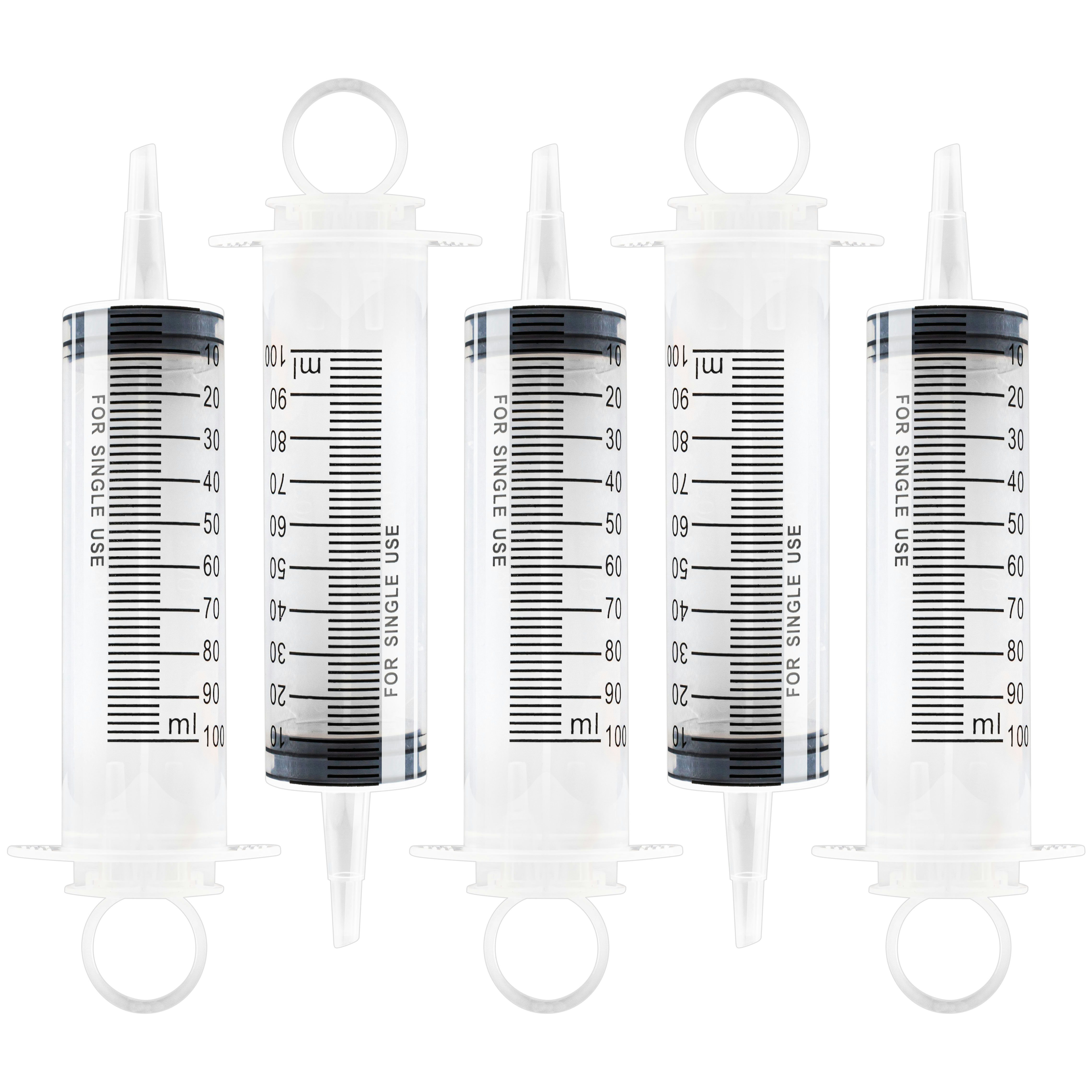 5 Stk Spritze 100 ml mit Katheteransatz und Luer Adapter. Wiederverwendbare Plastikspritze als Pipette, für Flüssigkeiten, Ölspritze, Dosierspritze aus Kunststoff für Garten, Industrie und Tiernahrung