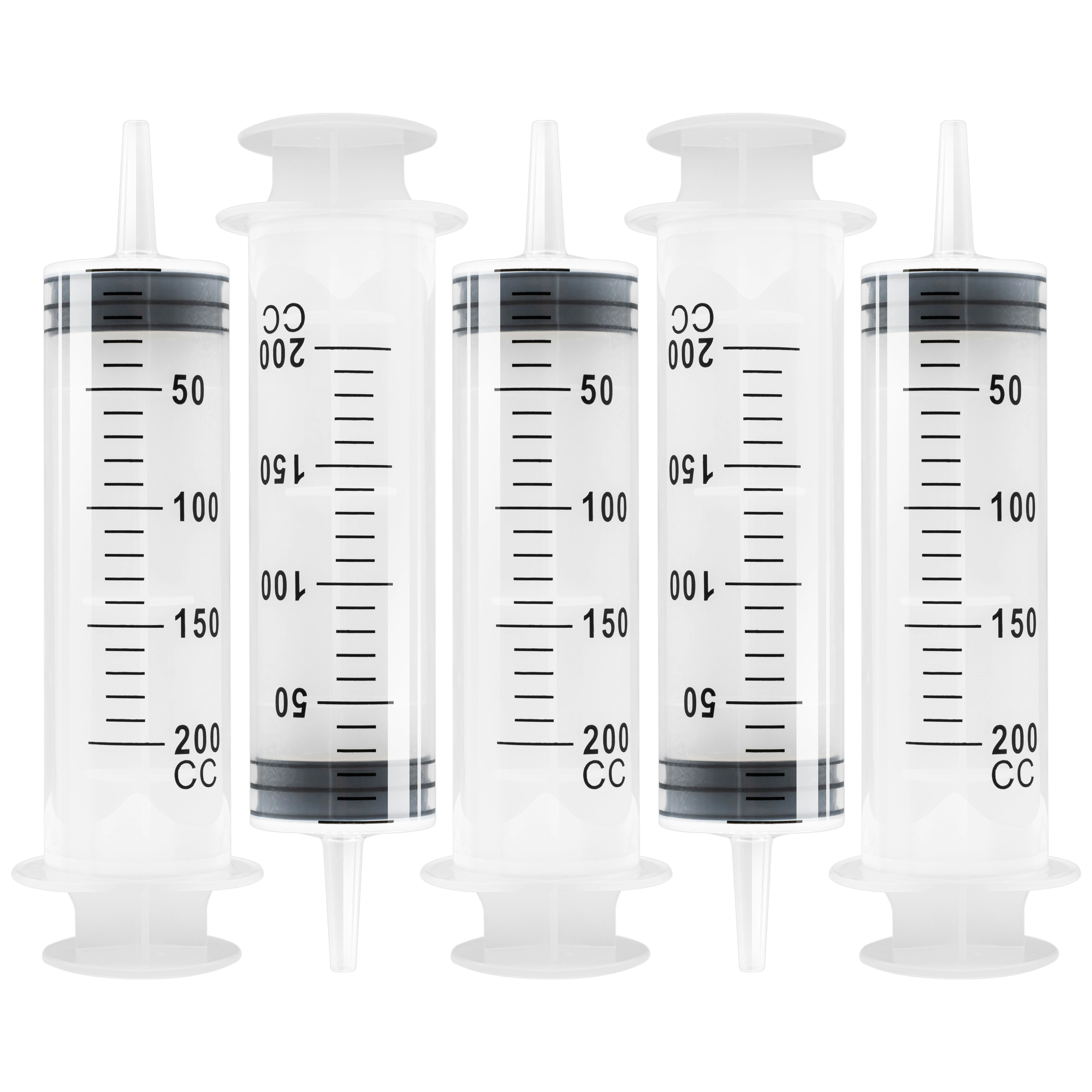 5 Stk Spritze 200 ml mit Katheteransatz und Luer Adapter. Wiederverwendbare Plastikspritze als Pipette, für Flüssigkeiten, Ölspritze, Dosierspritze aus Kunststoff für Garten, Industrie und Tiernahrung