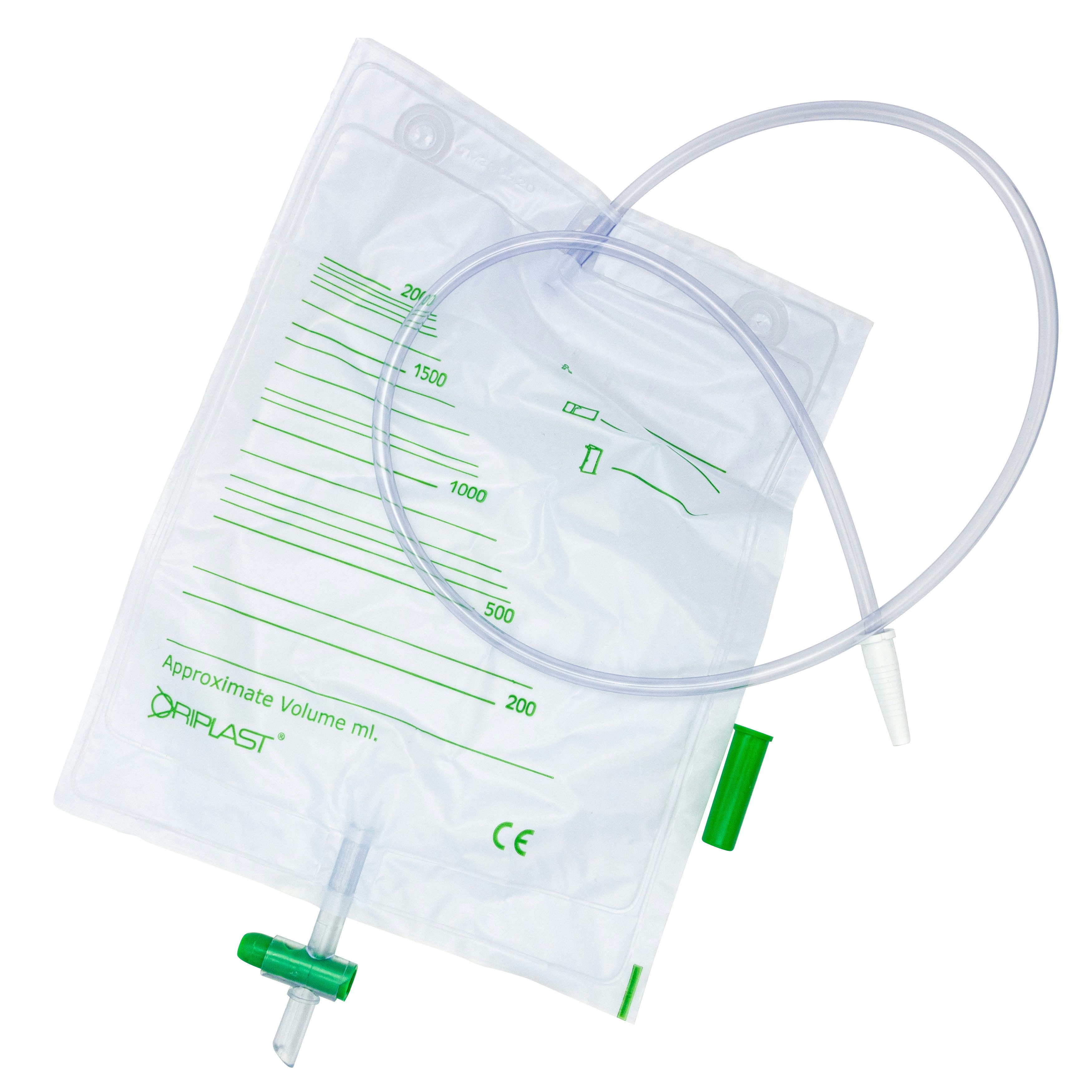 Oriplast Urinbeutel 2000 ml mit Rückschlagventil (RSV) und Bodenventil (BA), 100 Stück