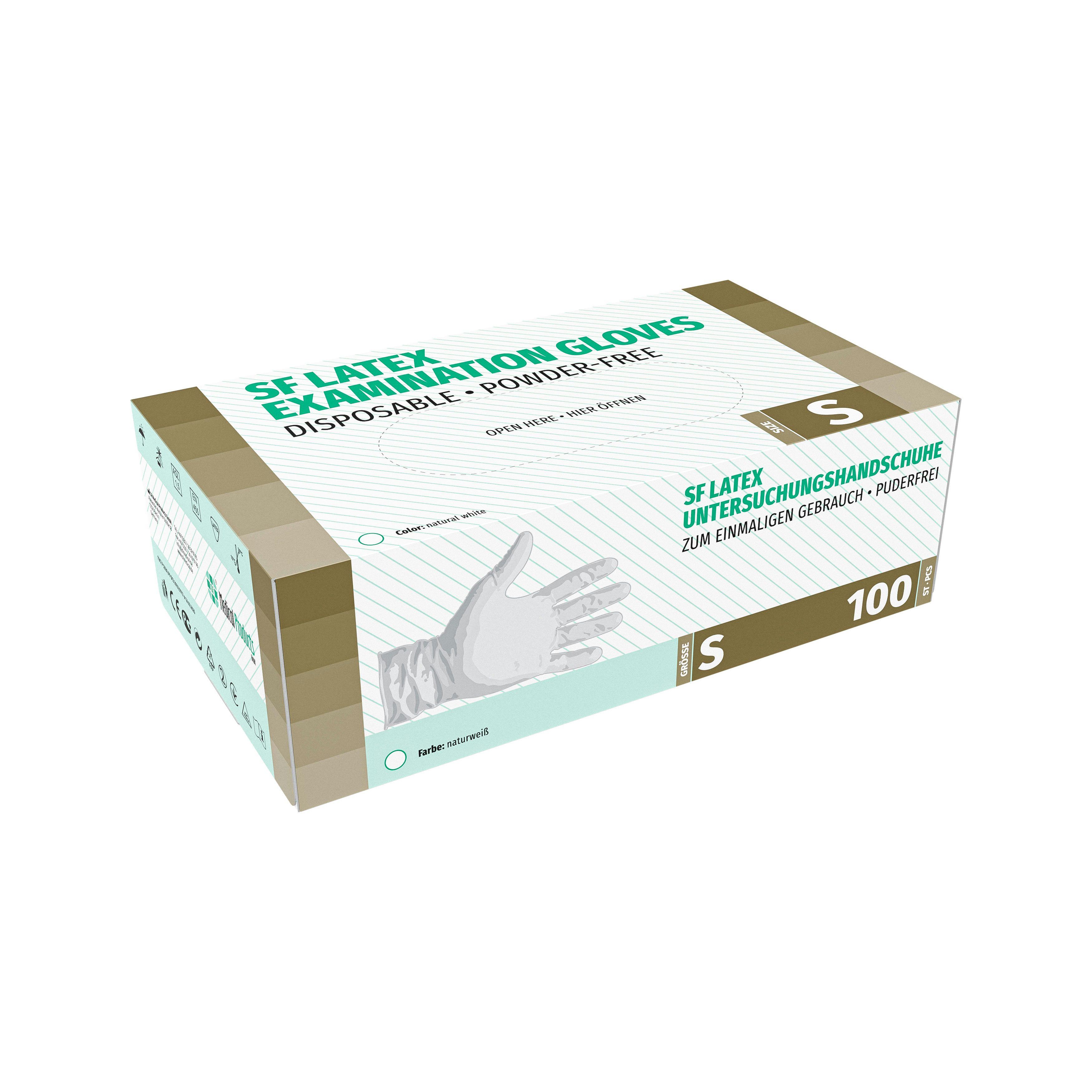 SF Latex Handschuhe, Puderfrei Größe S, Texturiert, Naturweiß, 100 Stück