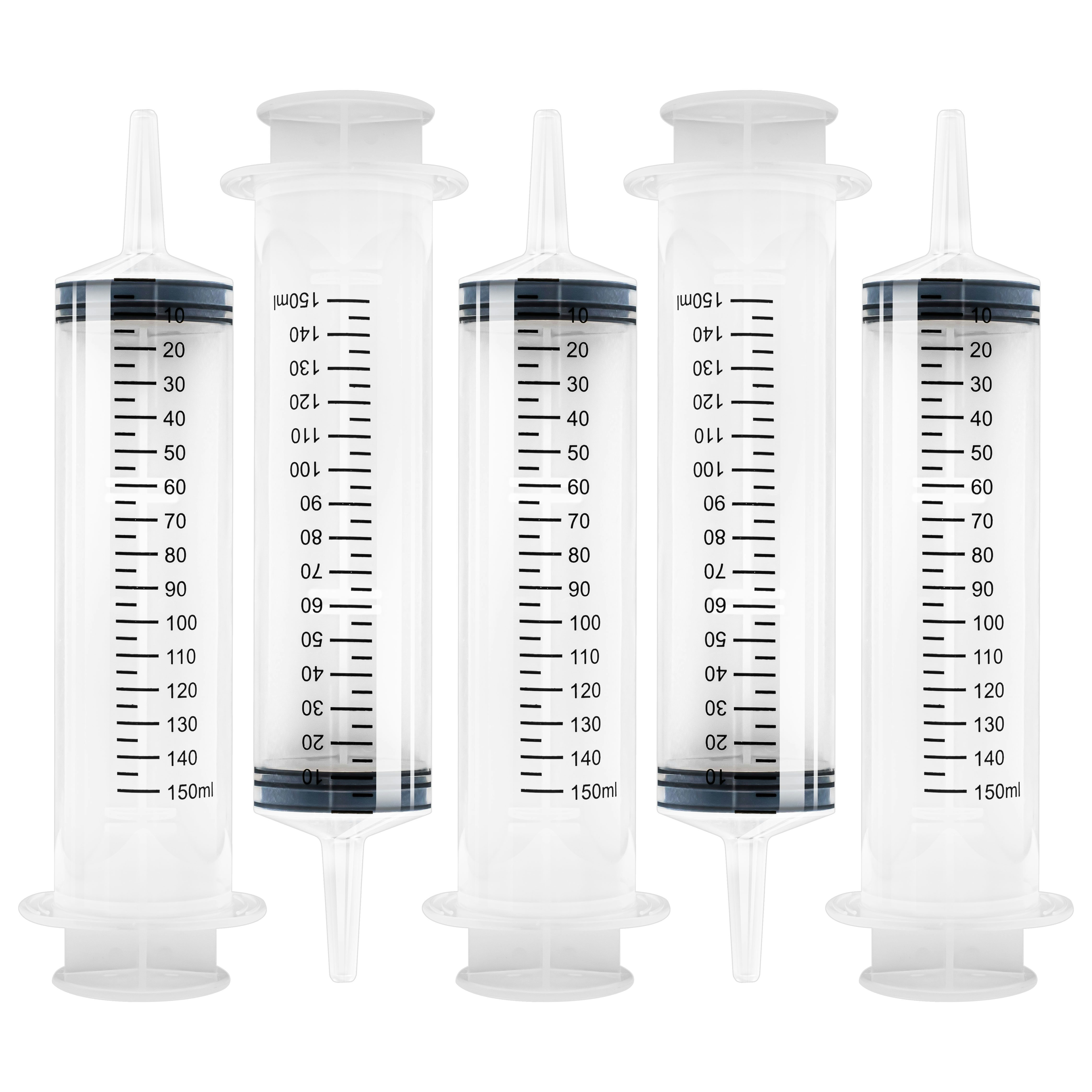 5 Stk Spritze 150 ml mit Katheteransatz und Luer Adapter. Wiederverwendbare Plastikspritze als Pipette, für Flüssigkeiten, Ölspritze, Dosierspritze aus Kunststoff für Garten, Industrie und Tiernahrung