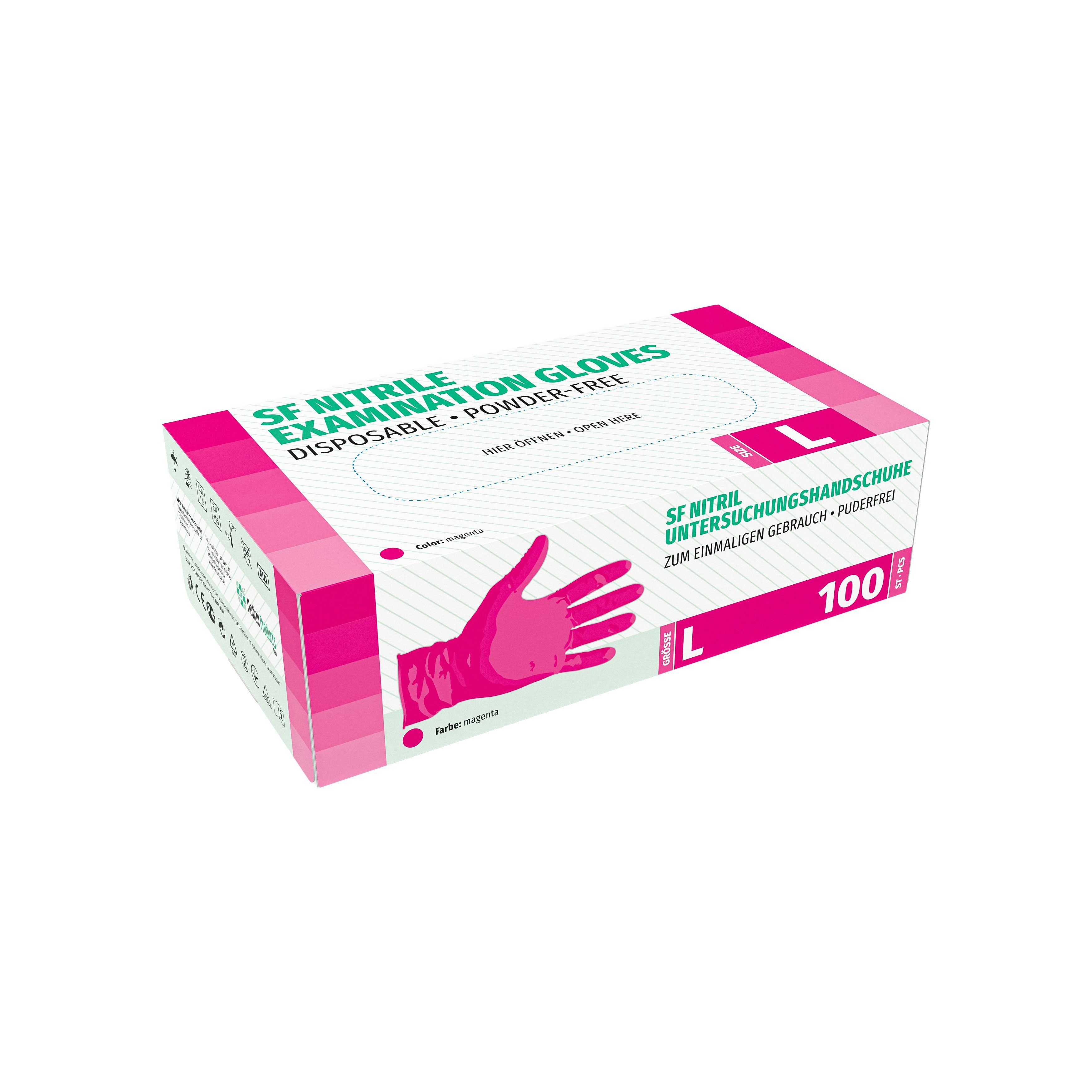 SF Nitril Handschuhe, Latex-frei Größe L, Magenta, 100 Stück