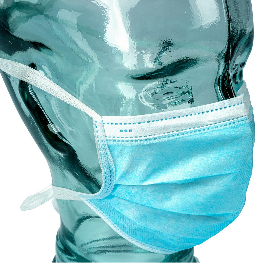 Medizinische Maske mit Binderbändern blau
