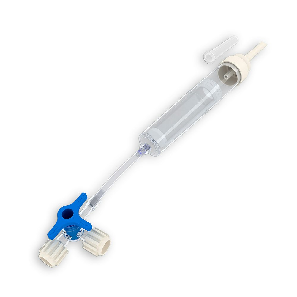 Bild 1 Transfusionsgerät , 40 mm, 40 µm Filter, Dreiwegehahn blau